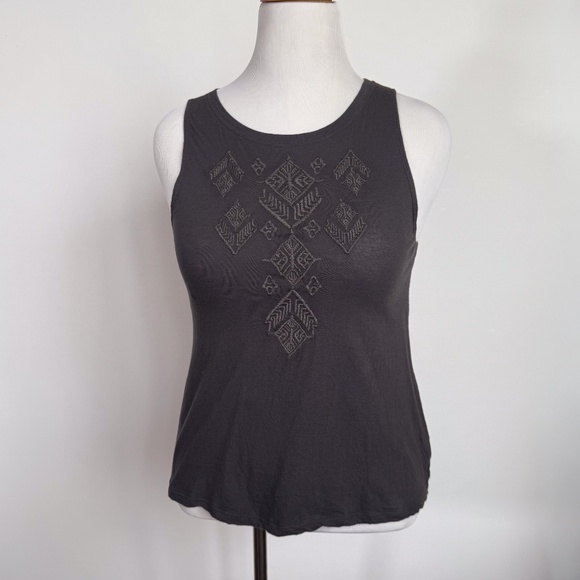 Billabong Small Petite dark gray Aztec embroidered California bohemian tank top - Picture 10 of 13